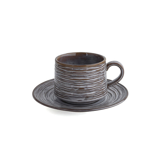 Taza de cerámica jaspeada gris-blanco artesanal para entusiastas del café