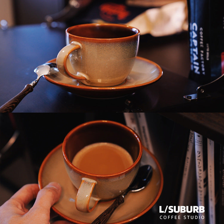 Coffee cup with latte art, Japanese ceramic cup.