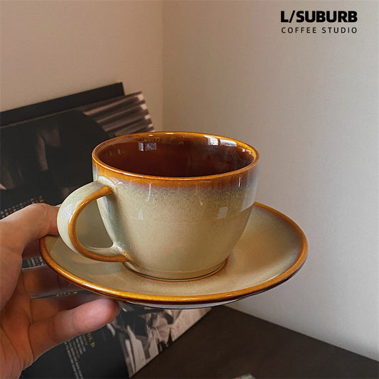 Coffee cup with latte art, Japanese ceramic cup.