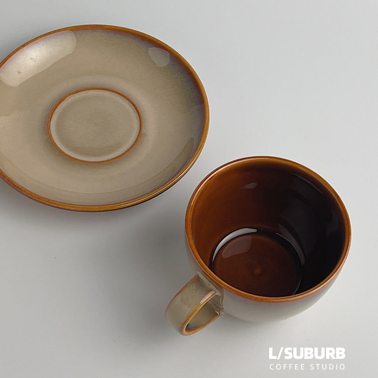 Coffee cup with latte art, Japanese ceramic cup.