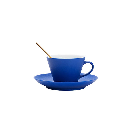 Handmade Klein blue horseshoe-shaped coffee cup for home.