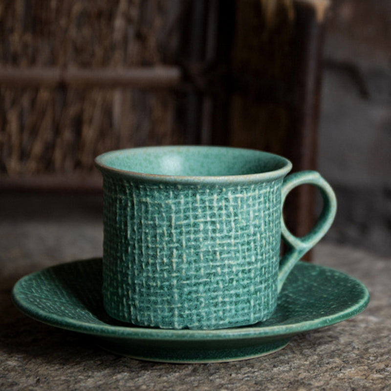 Japanese ceramic coffee cup with relief.